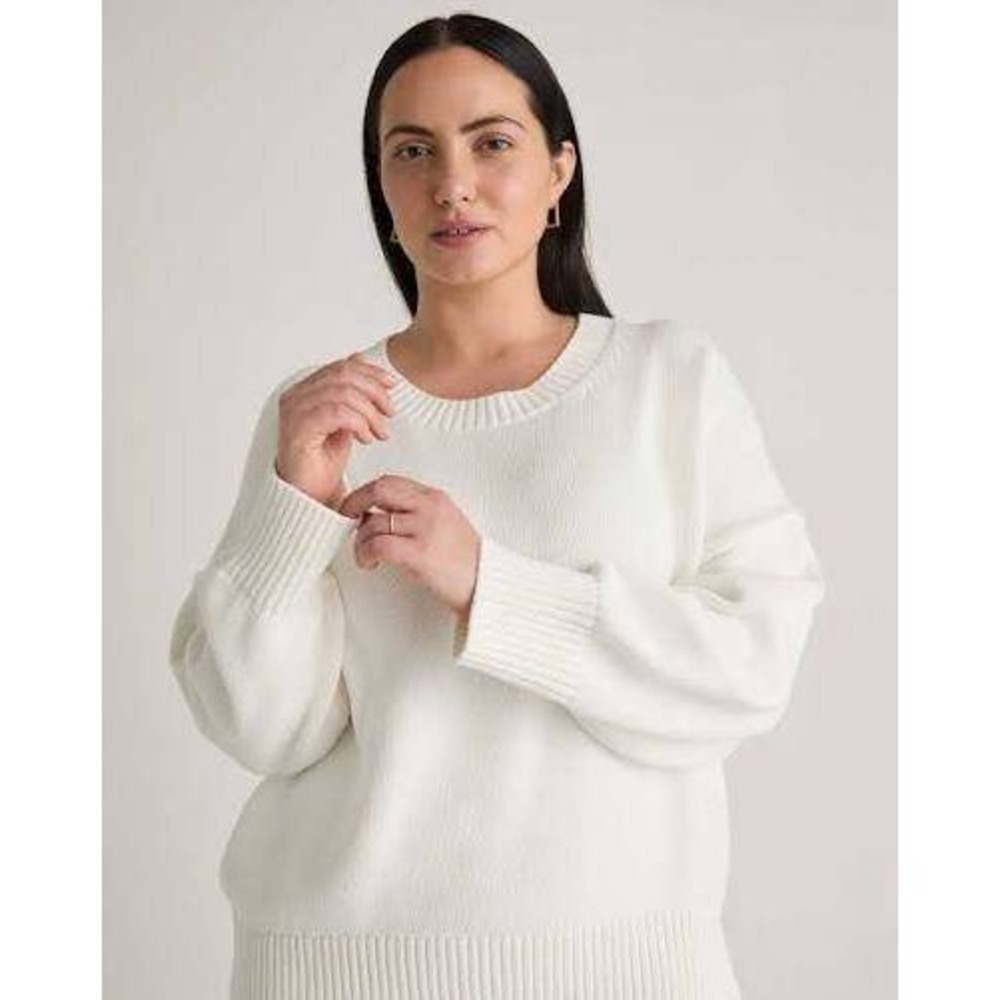 Quince Organic Cotton Boyfriend Crew Sweater XS White Oversized
